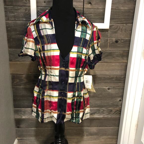 Guess 100% silk wild raspberry vintage blouse women's size large NEW - Picture 1 of 10